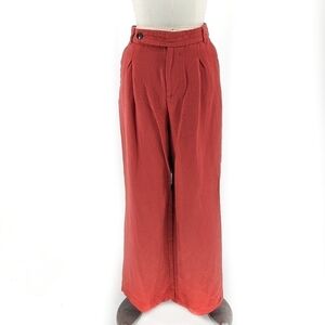Zara Wide Leg Linen Pant Red M pleated waist 90s y2k casual hipster nautical